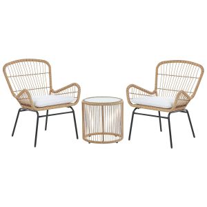 Conjunto bistro com almofadas labico rattan sintético castanho claro