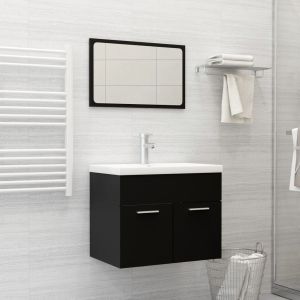 2 pcs conjunto de móveis de casa de banho contraplacado preto