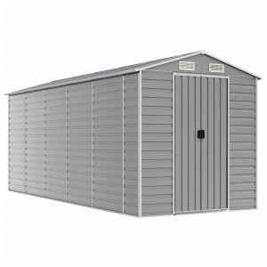Abrigo de jardim 191x470x198 cm aço galvanizado cinzento-claro
