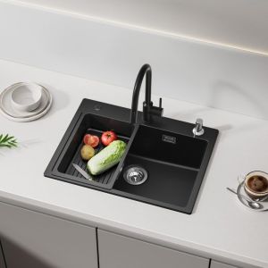 Pia de cozinha - preto antracite - 60x45cm - granito - misturadora giratóri