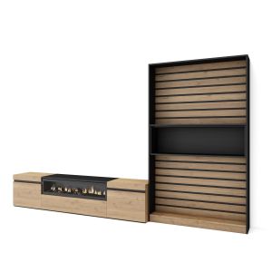 Móveis tv, 310x35x186cm, carvalho e preto, lareira eléctrica rf2864