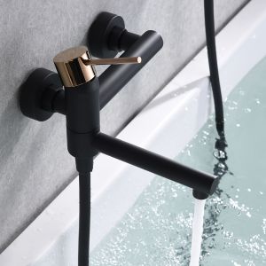 Misturador banheira-ducha preto e ouro rosa em latão e zama com tubo 170 cm