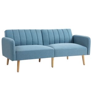 Sofá cama 2 lugare linho (100% poliéster), espuma e madeira de borracha