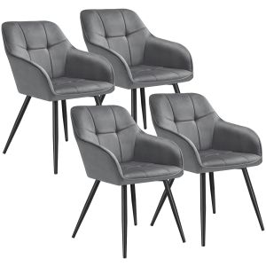 4 cadeiras de sala de jantar, terciopelo, 58 x 62 x 82 cm cinzento/preto