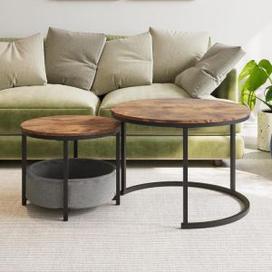 Mesa de centro redonda ninho industrial metal marrom 9x74x74cm