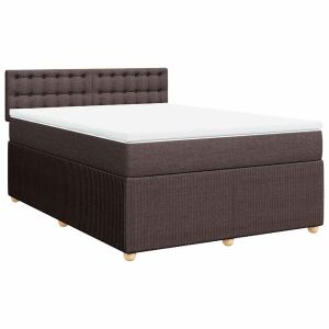 vidaXL cama box spring con colchón tela marrón oscuro 140x190 cm