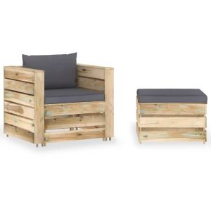vidaXL muebles de jardín 2 piezas con cojines madera impregnada verde