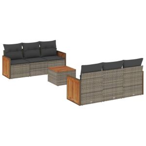 vidaXL set de sofás de jardín 7 piezas con cojines ratán pe gris