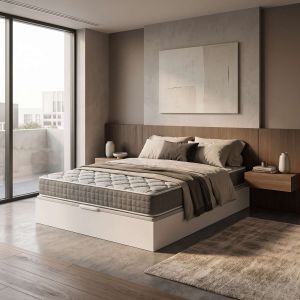 Colchão 150x190cm e sommier com arrumação ceramic branco montagem incluída