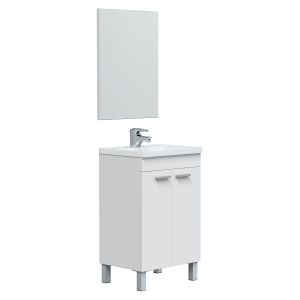 Móvel de banheiro levis com 2 portas, espelho e pia, branco brilhante