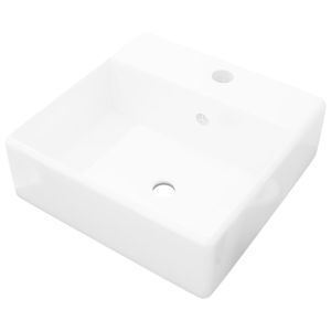 Lavatório cerâmica quadrado luxuoso, furo descarga e torneira 41x41cm