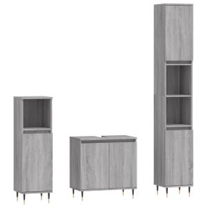 3 pcs conjunto móveis wc derivados de madeira cinzento sonoma