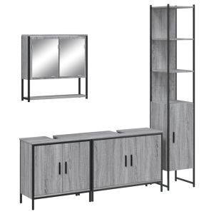 4 pcs conjunto móveis casa de banho madeira proc. Cinza sonoma