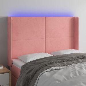 Cabeceira de cama c/ luzes LED veludo 147x16x118/128 cm rosa ptob5001
