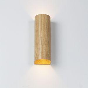 Aplique parede duo efeito madeira, luz dupla cima/baixo, 2 gu10