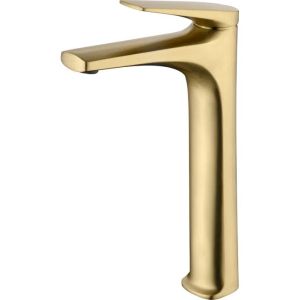 Torneira monocomando de bica alta para lavatório em latão - ouro escovado