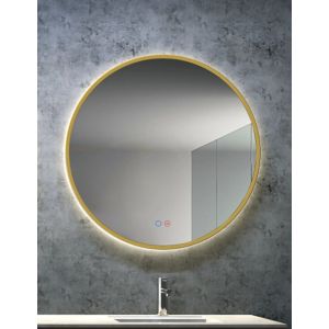 Espelho redondo LED on/off, moldura dourada fosca anti-embaciamento  80cm ø