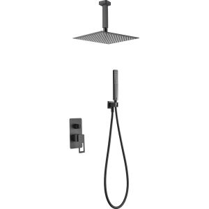 Kit de ducha embutida preto fosco em aço e latão com monocomando 35 mm