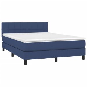 vidaXL cama box spring con colchón tela azul 140x200 cm
