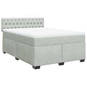 vidaXL cama box spring con colchón terciopelo gris claro 140x200 cm
