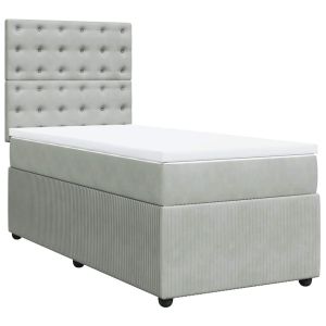 vidaXL cama box spring con colchón terciopelo gris claro 90x190 cm
