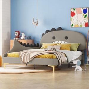 Cama infantil 140x200cm forma dinossauro cinza