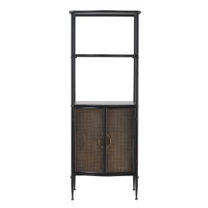 Estante de duas portas em bronze com estrutura metálica pret, 61,5x42x160cm