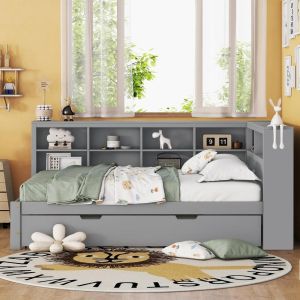 Canapé cama 140x200cm com lit gigogne 90x190cm usb, arrumação cinzento