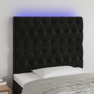 Cabeceira de cama c/ luzes LED veludo 100x7x118/128 cm preto ptob2244