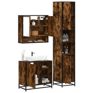 3 pcs conjunto de móveis wc madeira processada carvalho fumado ptr6150