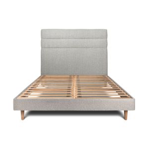 Cama de 135x190 cm com cabeceira de linha - tecido bouclette - cinzento