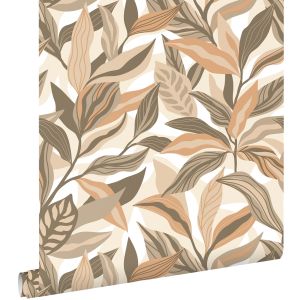 Estahome papel de parede folhas tropicais bege 50 x 900 cm