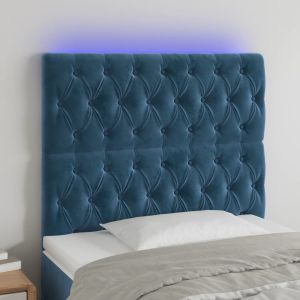 Cabeceira cama c/ luzes LED veludo 90x7x118/128cm azul-escuro ptob7324
