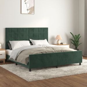 Cama c/ cabeceira 180x200 cm veludo verde-escuro seaw1642