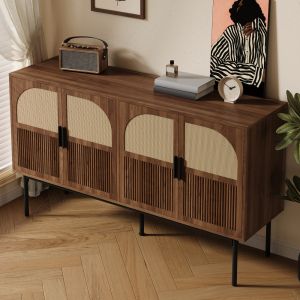 Aparador natural com 4 portas rattan 80x140x40cm