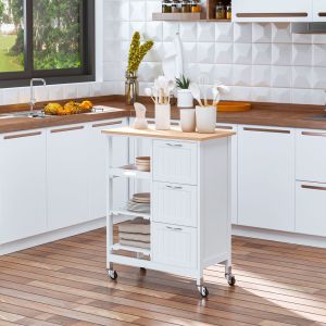 Ilha de cozinha com rodas 3 gavetas branco 84x67x37cm