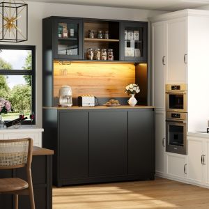 Armário de cozinha com LED e portas em acrílico preto 120x40x180 cm