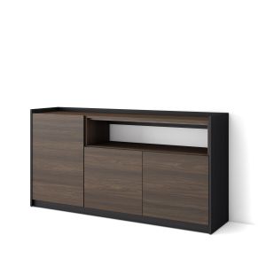 Aparador sala de jantar, 156x37x80cm, carvalho escuro e preto rf4290