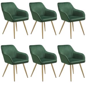 6 cadeiras de sala de jantar, aterciopeladas, 58x62x82 cm, verde oscuro/oro