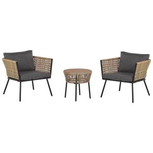 Conjunto bistro com almofadas gargano rattan sintético castanho claro