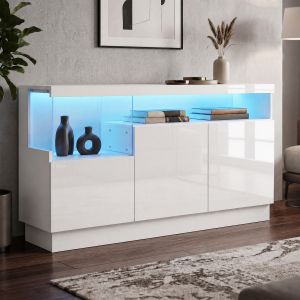 Aparador para sala branco com iluminação LED 80x140x36cm