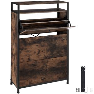 Sapateiro com 3 compartimentos de madeira oscura, castanho 81 x 32 x 130 cm