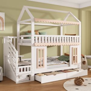 Beliche casinha 90x200cm arrumação mdf madeira branco natural