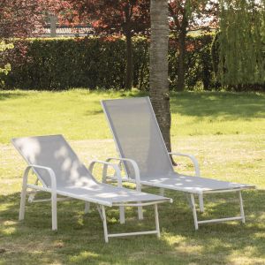 Conjunto de 2 espreguiçadeiras sardinia cinza textileno - estrutura branca