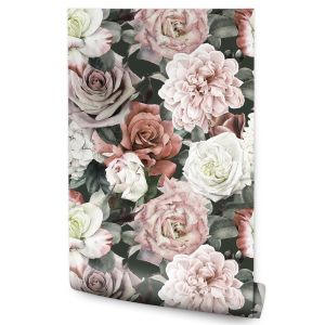 Papel de parede flores peónias rosas coloridas decoração moderna