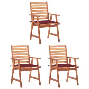 Cadeiras de jantar p/ jardim 3 pcs c/ almofadões acácia maciça