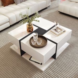 Mesa de centro quadrada com 4 gavetas branco 36x78x78cm