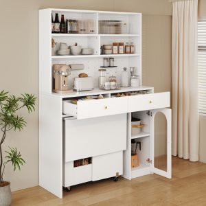 Armário de cozinha multifuncional com 2 gavetas branco 180x120x45cm