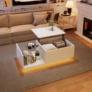 Mesa de centro elevatória com LED branco 33x100x50cm