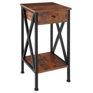Mesa auxiliar 35x35x70,5cm, madeira industrial oscura, rústica
